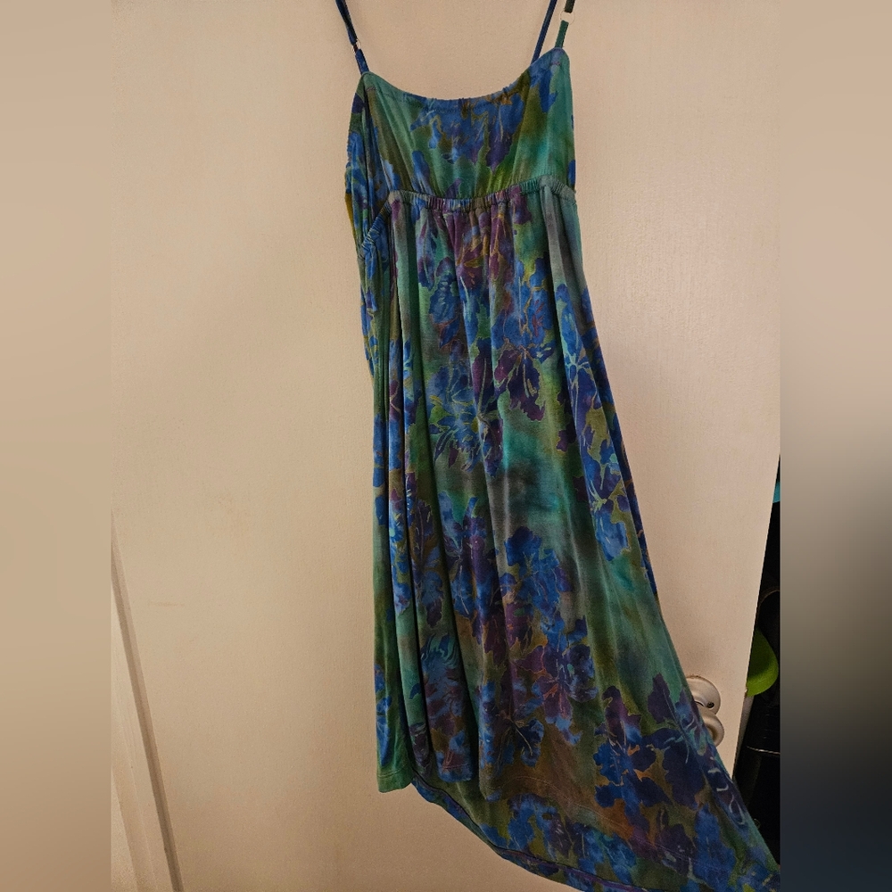 Blue and Green Sleeveless Spaghetti Strap Sundress